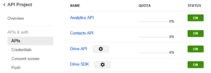 Enable API in Google Dev Console