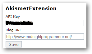 Akismet extension settings