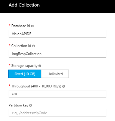 Add Collection in CosmosDB