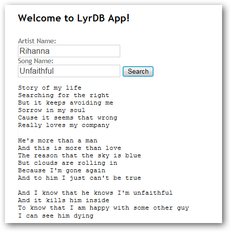 LyrDB app in action