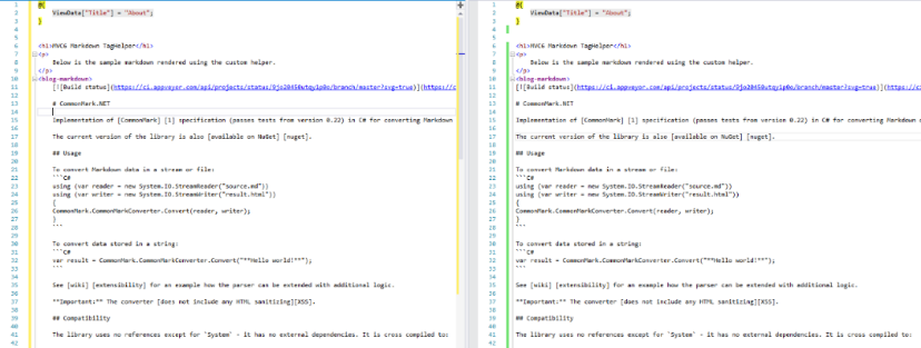 Markdown code comparison Visual Studio