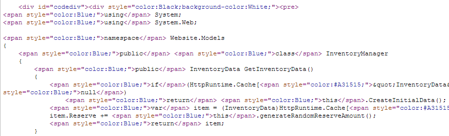 MSDN Style Syntax Highlighting Code Behind
