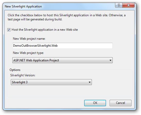 Create new silverlight app