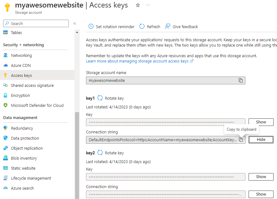 Storage account access keys