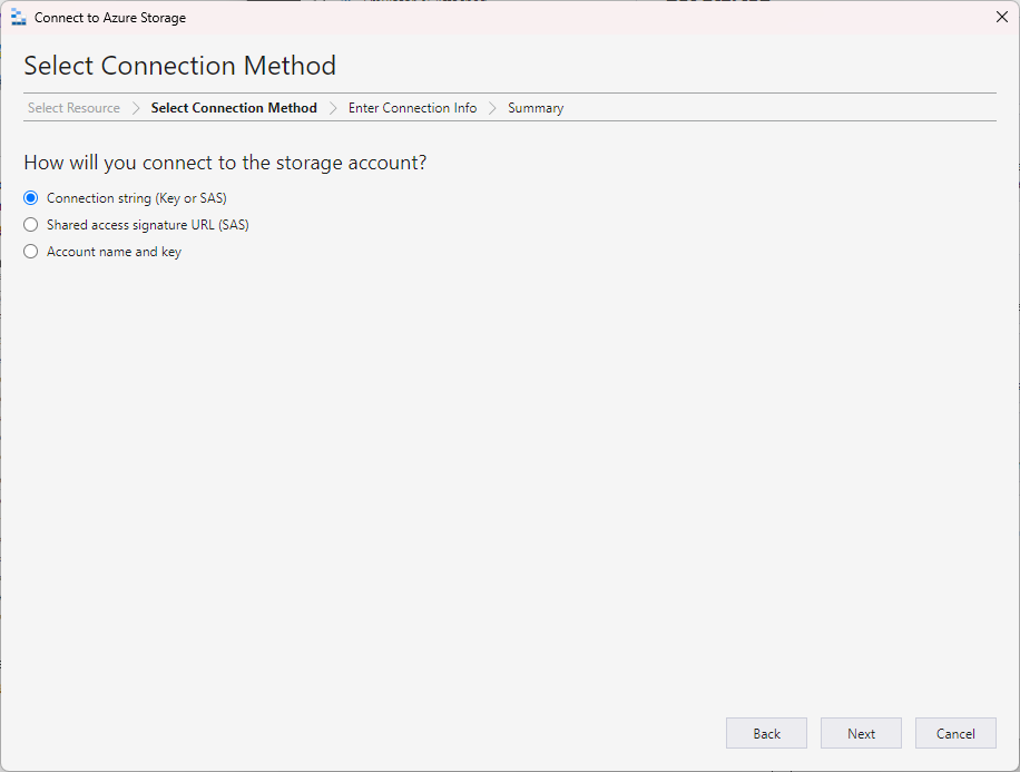 Storage explorer - connection method