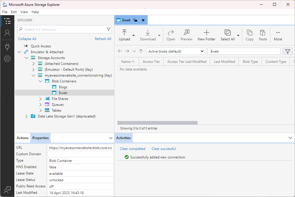 Storage explorer - Container view