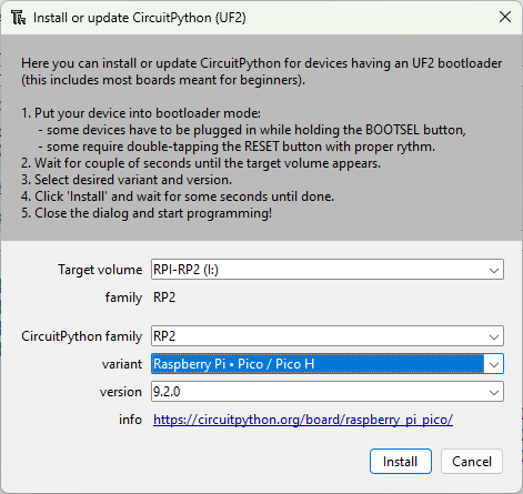 Thonny installing CircuitPython