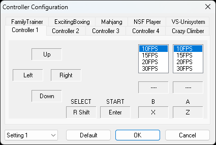 VirtuaNES keyboard settings