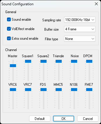 VirtuaNES sound settings