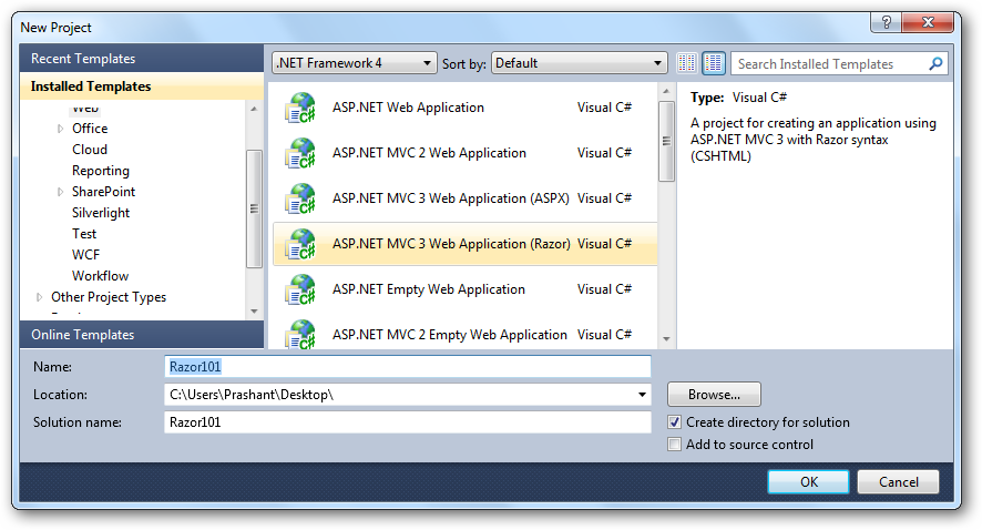Visual Studio MVC project template