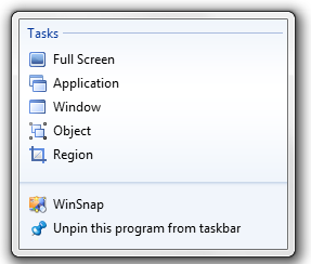 Windows 7 jumplist options